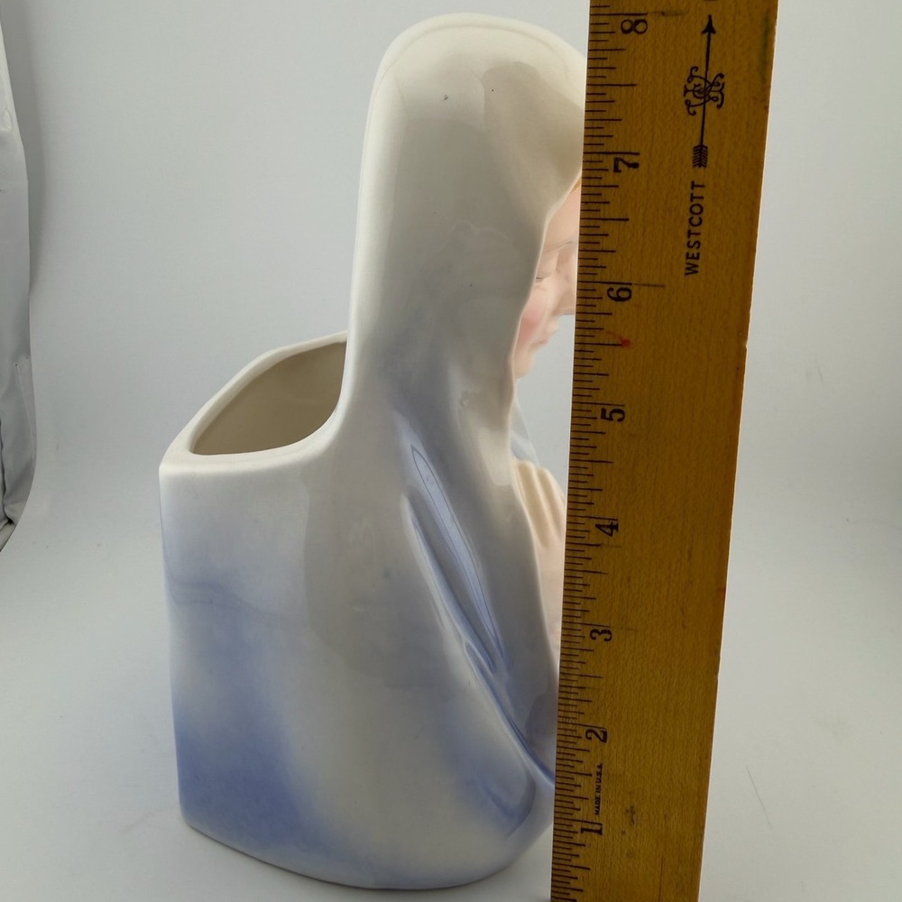 Relpo Virgin Mary Planter 8in Blue White Excellent Vintage Madonna Bust 6355 - Picture 10 of 10